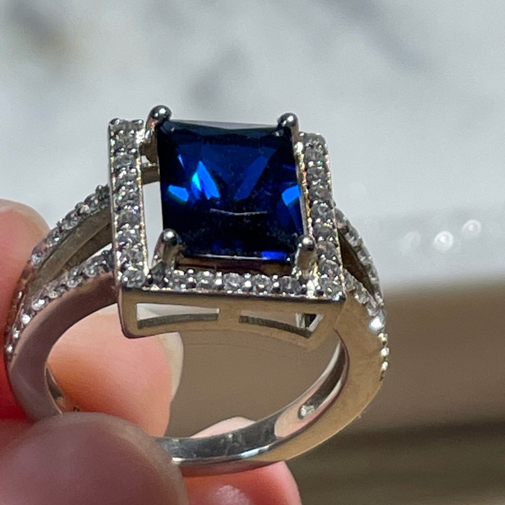 Blue Sapphire synthetic CZ Sterling Ring size 4, 5, 6